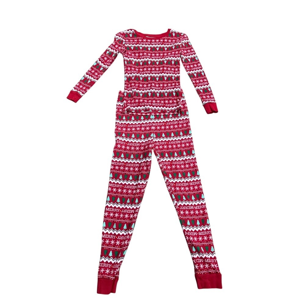 Holiday Lane Red Fair Isle Christmas Tree Merry Pajama Set Kids Size 14 - Picture 3 of 9